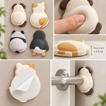 Cute Animal Door Stopper Wall Protector – Soft Cushion Door Handle Bumper