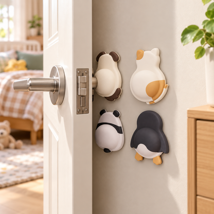 Cute Animal Door Stopper Wall Protector – Soft Cushion Door Handle Bumper