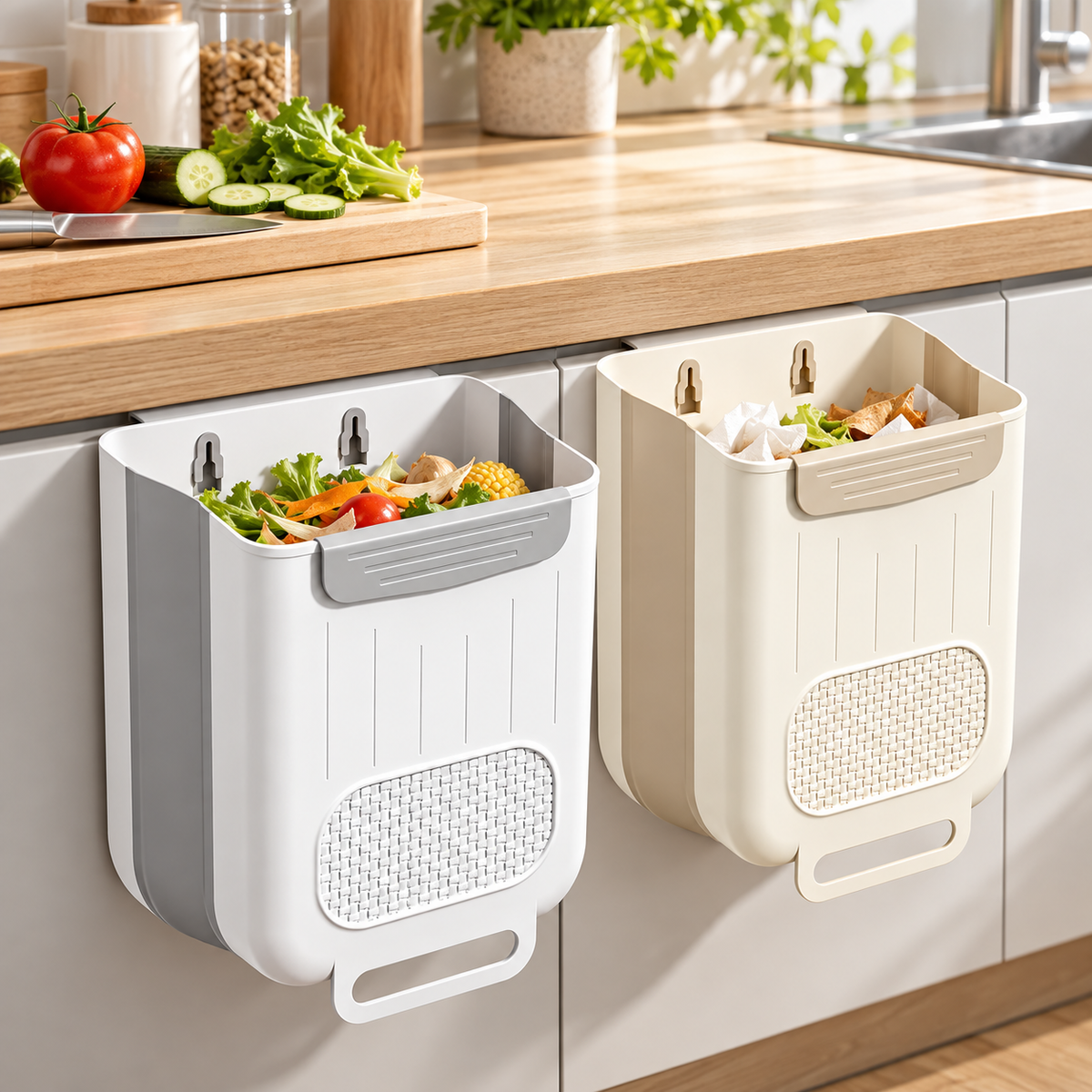 Wall-Mounted Folding Trash Bin – Space-Saving Kitchen Waste Container