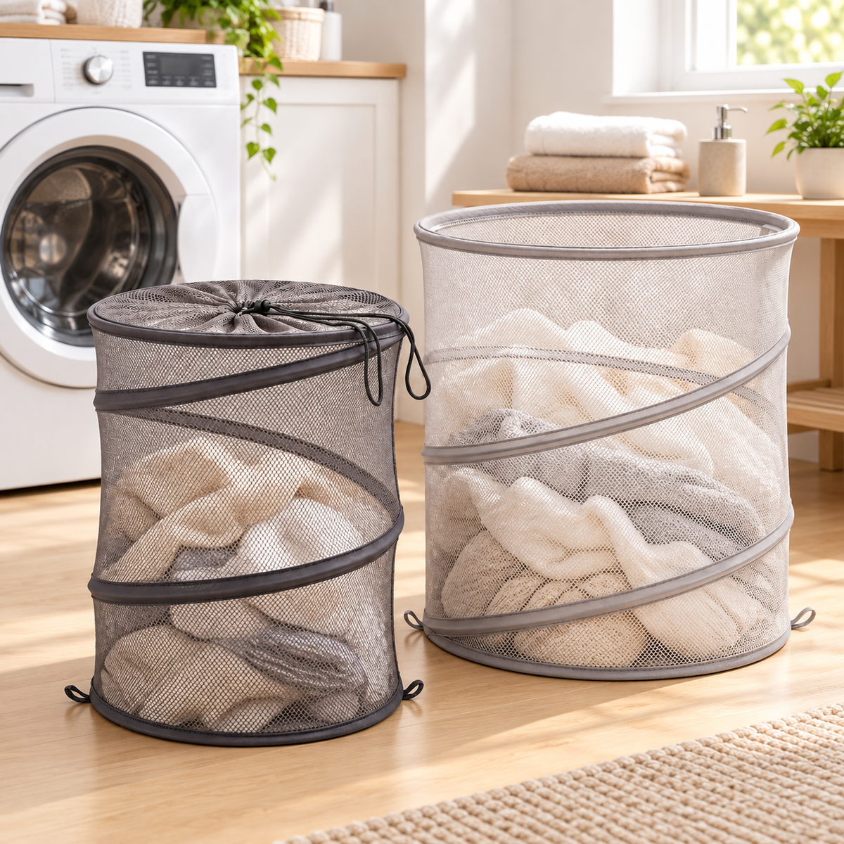 Collapsible Mesh Laundry Hamper Set – Breathable Pop-Up Clothes Baskets for Home Storage