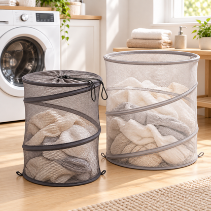 Collapsible Mesh Laundry Hamper Set – Breathable Pop-Up Clothes Baskets for Home Storage