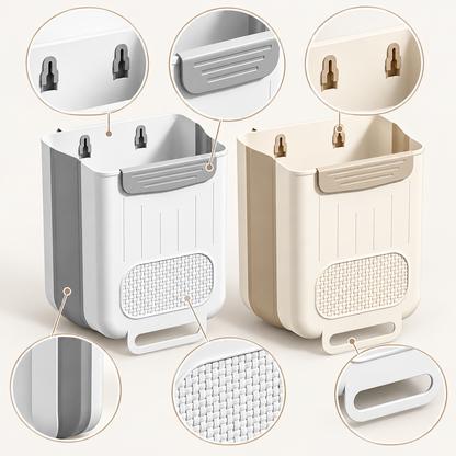 Wall-Mounted Folding Trash Bin – Space-Saving Kitchen Waste Container
