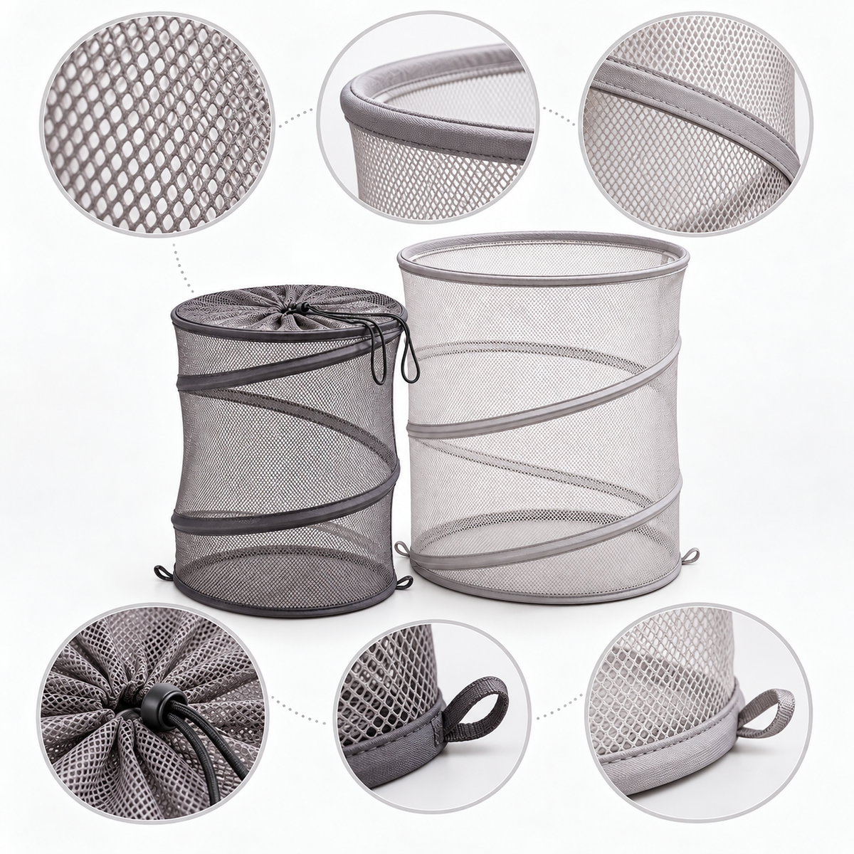 Collapsible Mesh Laundry Hamper Set – Breathable Pop-Up Clothes Baskets for Home Storage