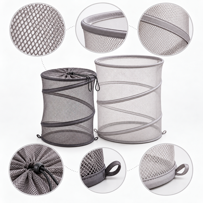 Collapsible Mesh Laundry Hamper Set – Breathable Pop-Up Clothes Baskets for Home Storage